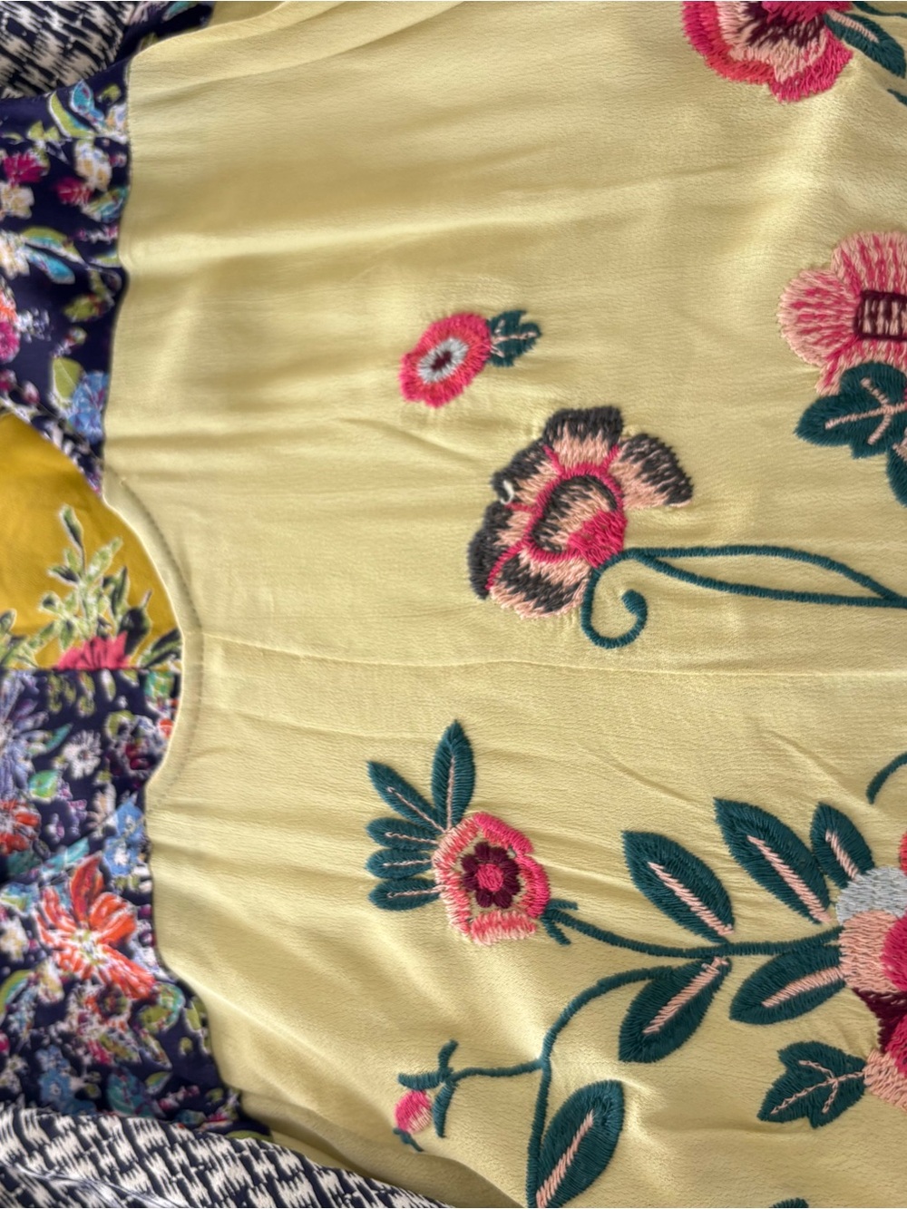 Free People Floral Patchwork Maxi Dress in Yellow, Pink and Navy size small - Picture 4 of 5